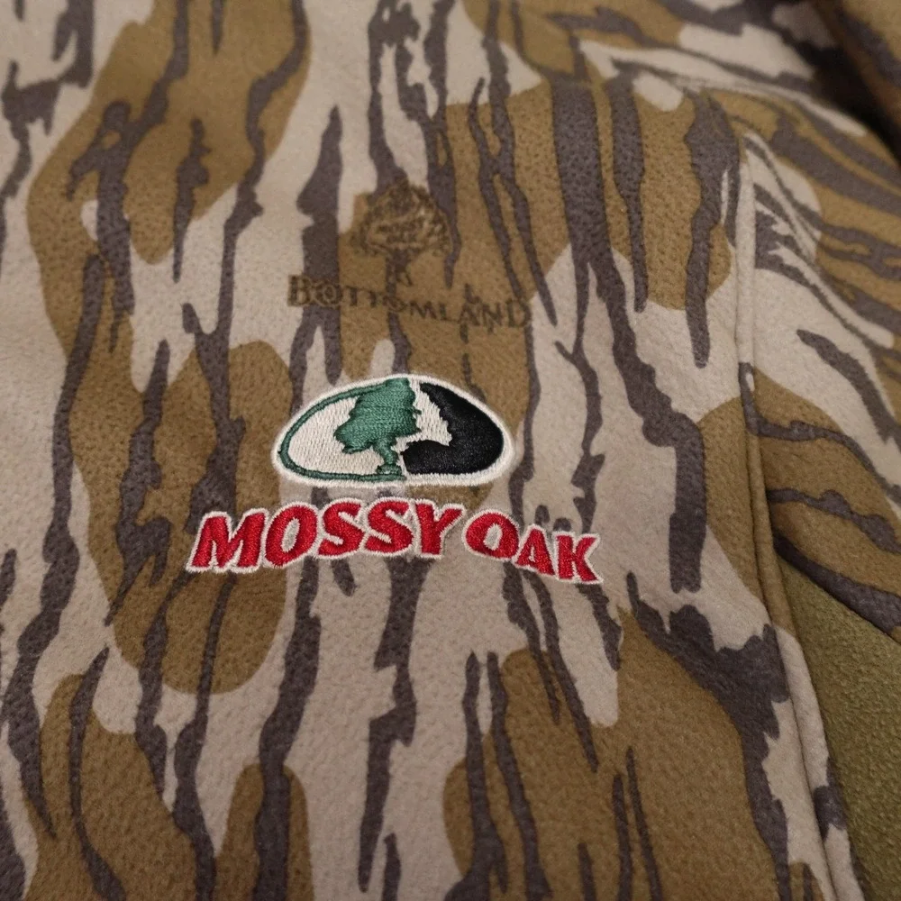 CHG Elite Jacket Mens Medium Brown Camo Fleece Full Zip Mossy Oak Bottomland
